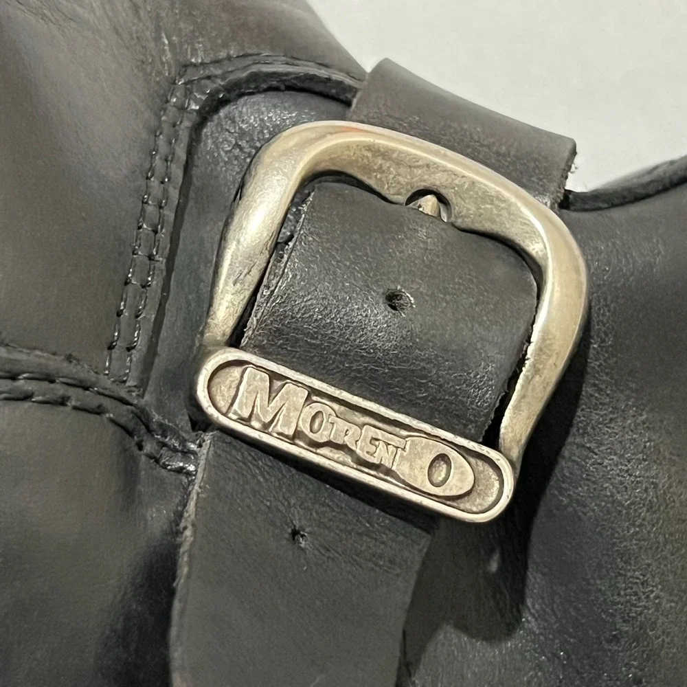 Moreno Mens Black Leather Biker Buckle Mid Calf Pull On Moto Boots Size 9 E